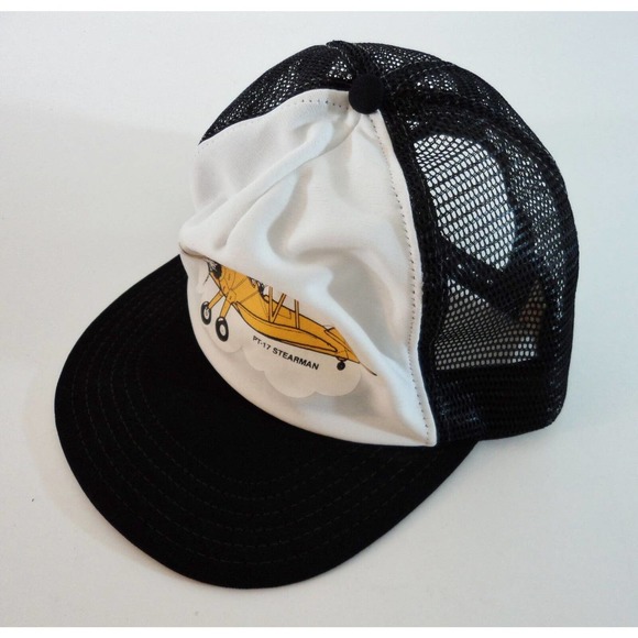 PT-17 Stearman Biplane Airplane Snap Back Trucker Hat Cap Mesh Yellow and Black - Picture 8 of 11